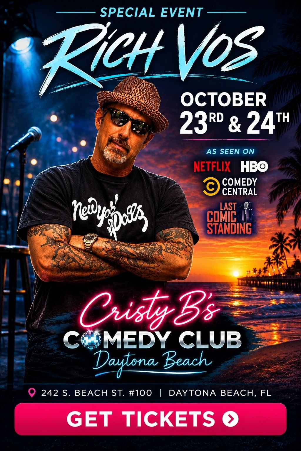 Rich Vos live comedy in Daytona Beach at Cristy B's Comedy Club October 23 and 24, 2026